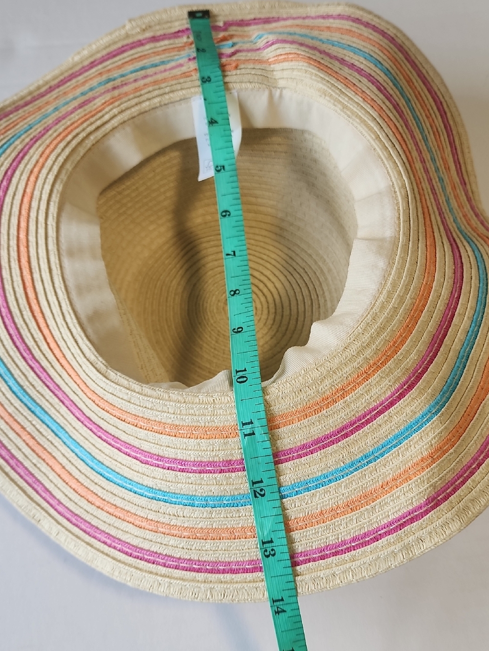 Straw Sun Hat with Multicolor Stripes and Cute Bead Trim Foldable - Picture 6 of 7